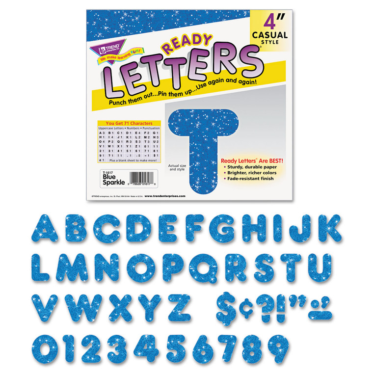 Ready Letters Sparkles Letter Set, Blue Sparkle, 4"h, 71/set - TEPT1617