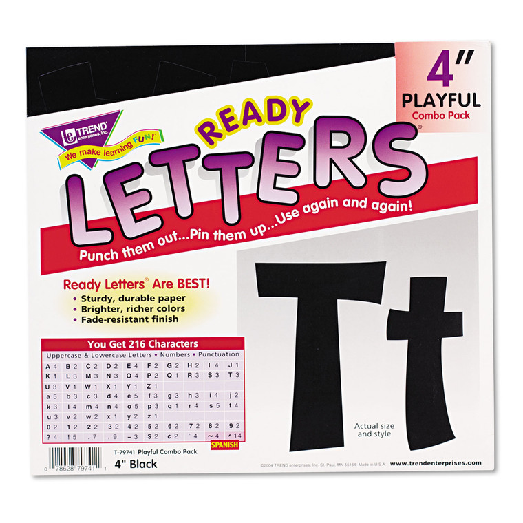 Ready Letters Playful Combo Set, Black, 4"h, 216/set - TEPT79741