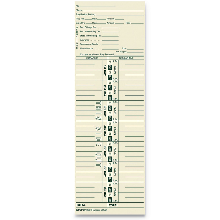 Time Clock Cards, Replacement For 3200, One Side, 3.5 X 10.5, 500/box - TOP1253