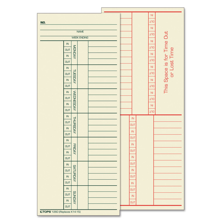 Time Clock Cards, Replacement For K14-15, Two Sides, 3.38 X 8.25, 500/box - TOP1260