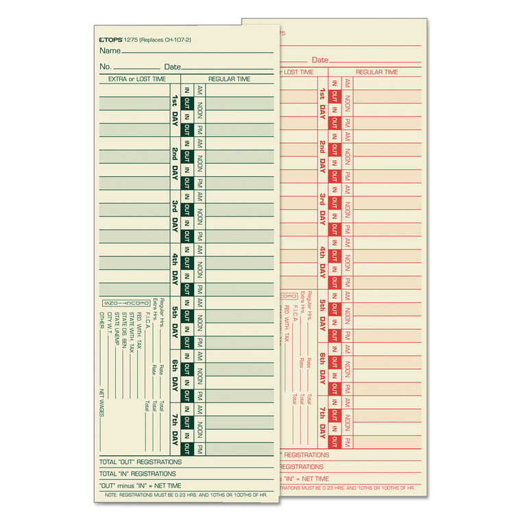 Time Clock Cards, Replacement For Ch-107-2, Two Sides, 3.5 X 9, 500/box - TOP1275