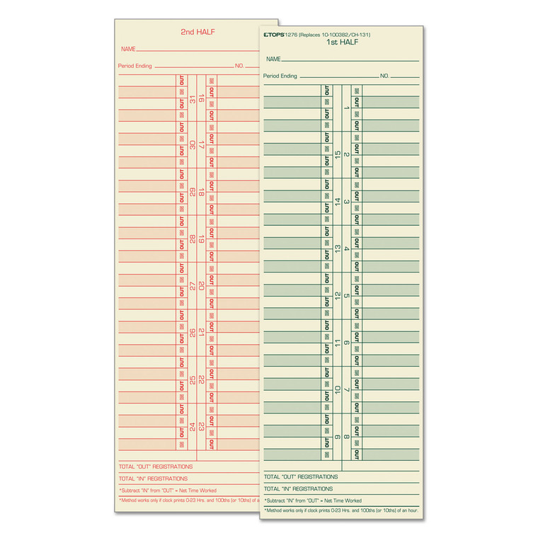 Time Clock Cards, Replacement For 10-100382/1950-9631, Two Sides, 3.5 X 10.5, 500/box - TOP1276