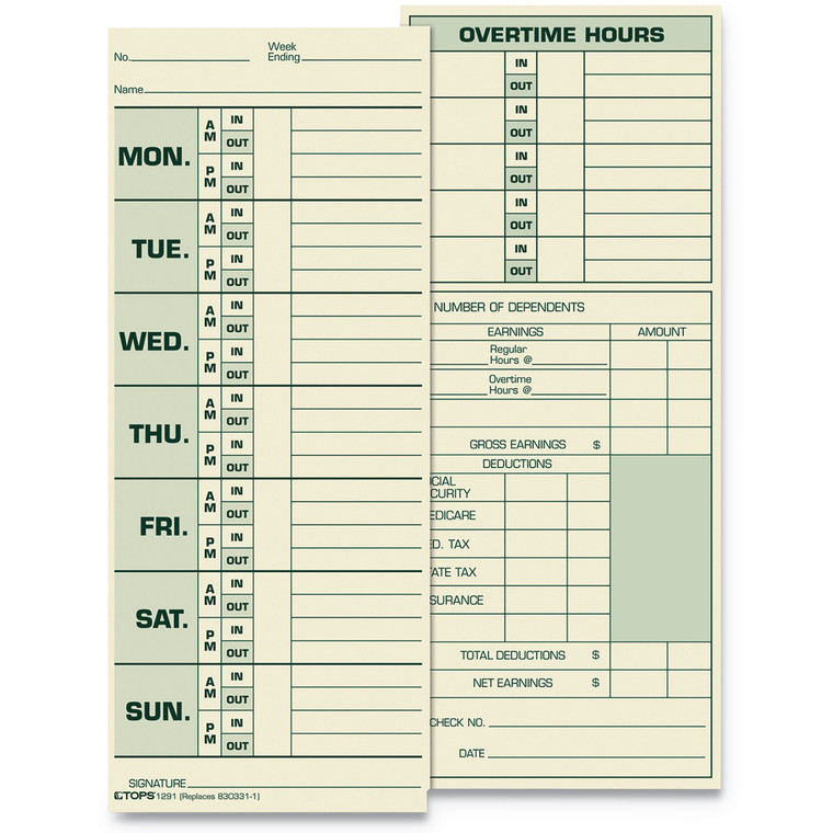 Time Clock Cards, Replacement For 331-10, Two Sides, 3.5 X 8.5, 500/box - TOP1291