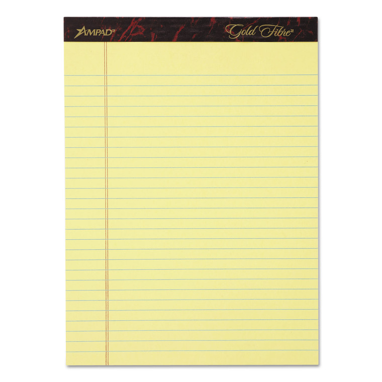 Gold Fibre Writing Pads, Wide/legal Rule, 50 Canary-Yellow 8.5 X 11.75 Sheets, 4/pack - TOP20032