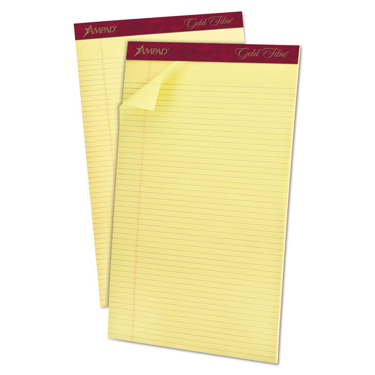 Gold Fibre Quality Writing Pads, Narrow Rule, 50 Canary-Yellow 8.5 X 14 Sheets, Dozen - TOP20034
