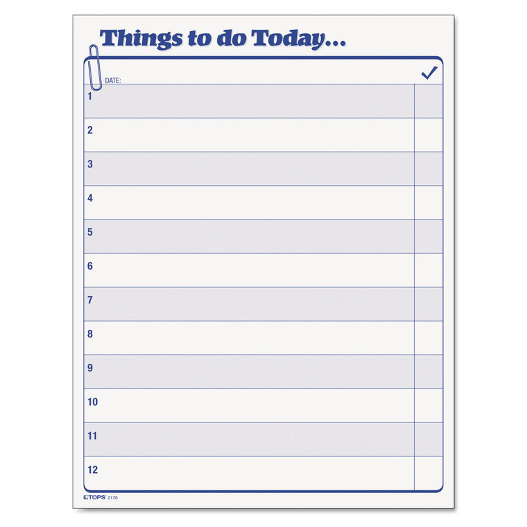 "Things To Do Today" Daily Agenda Pad, 8.5 X 11, 1/page, 100 Forms - TOP2170
