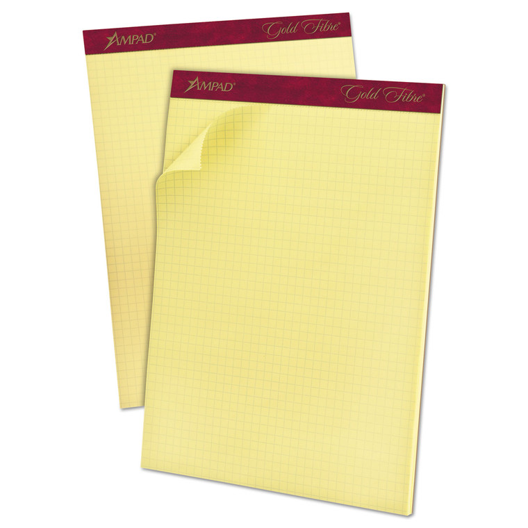 Gold Fibre Canary Quadrille Pads, Stapled With Perforated Sheets, Quadrille Rule (4 Sq/in), 50 Canary 8.5 X 11.75 Sheets - TOP22143