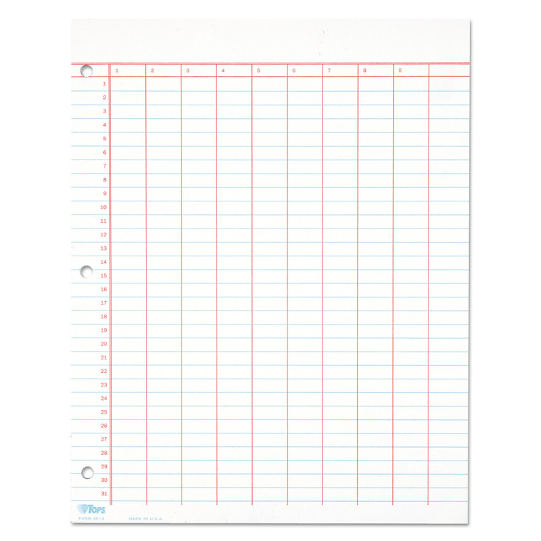 Data Pad With Numbered Column Headings, Data Chart Format, Wide/legal Rule, 10 Columns, 50 White 8.5 X 11 Sheets - TOP3619