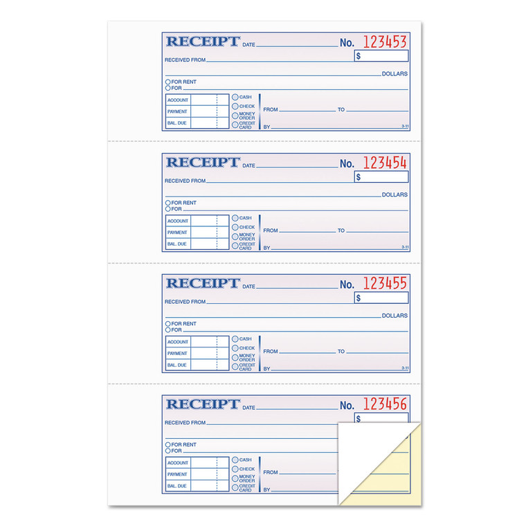 Money And Rent Receipt Books, Two-Part Carbonless, 2.75 X 7.13, 4/page, 200 Forms - TOP46806