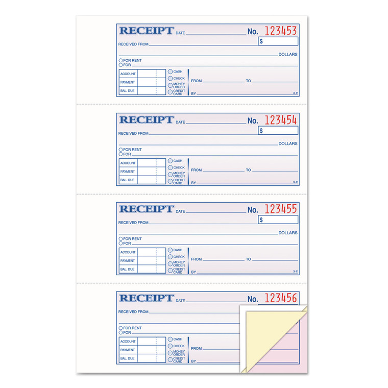 Money/rent Receipt Books, Three-Part Carbonless, 2.75 X 7.13, 4/page, 100 Forms - TOP46808