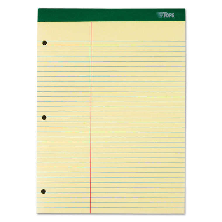 Double Docket Ruled Pads With Extra Sturdy Back, Pitman Rule Variation (offset Margin-3" Left), 100 Canary 8.5 X 11.75 Sheets - TOP63394