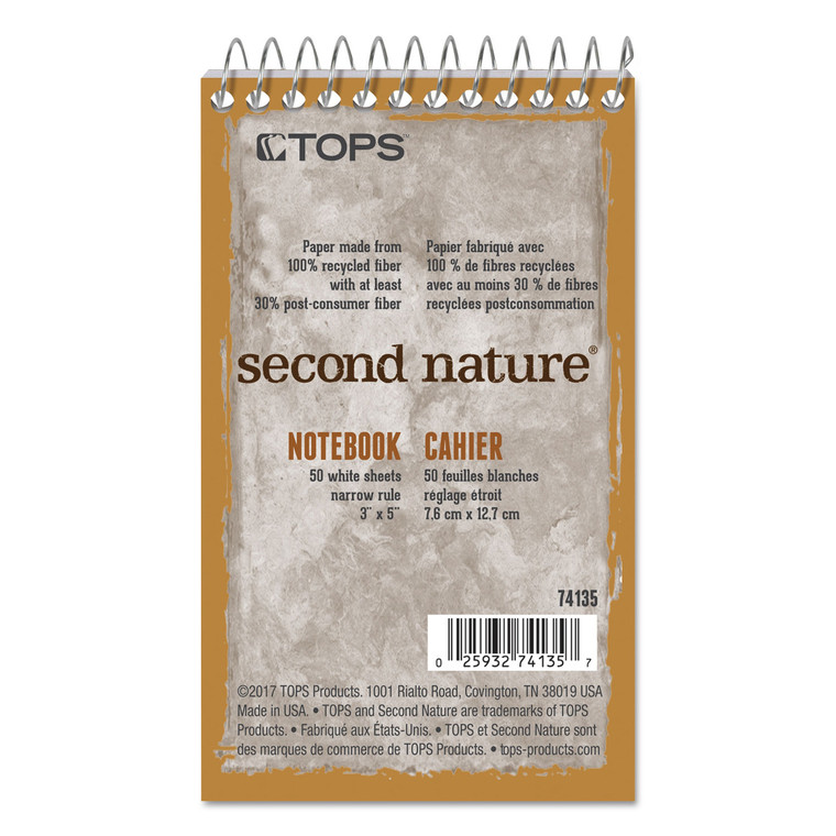 Second Nature Wirebound Notepads, Narrow Rule, Randomly Assorted Cover Colors, 50 White 3 X 5 Sheets - TOP74135