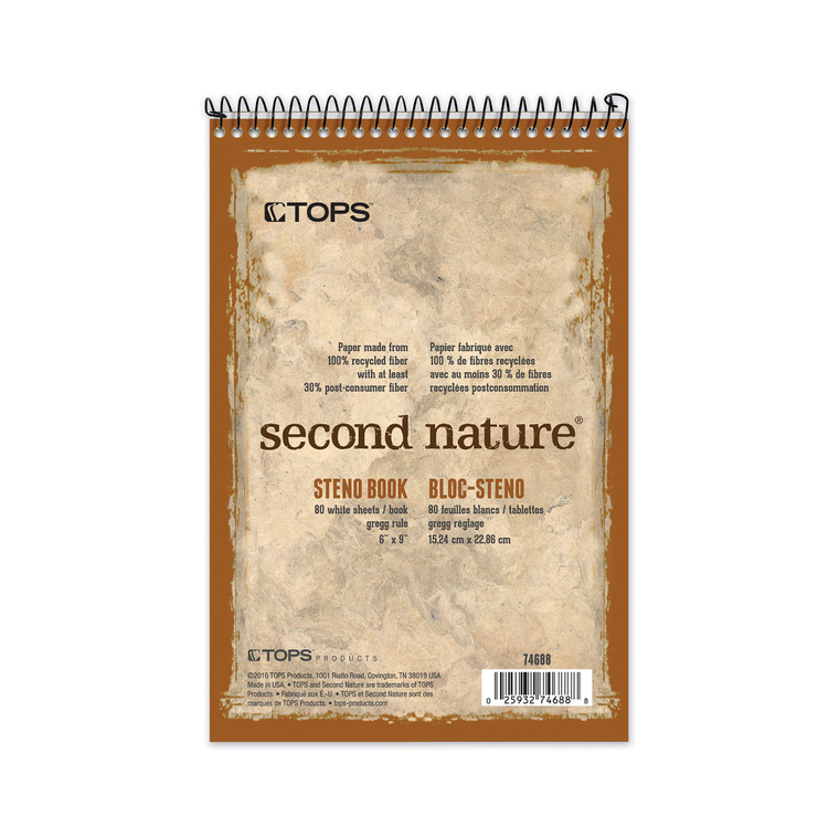 Second Nature Recycled Notepads, Gregg Rule, Brown Cover, 80 White 6 X 9 Sheets - TOP74688