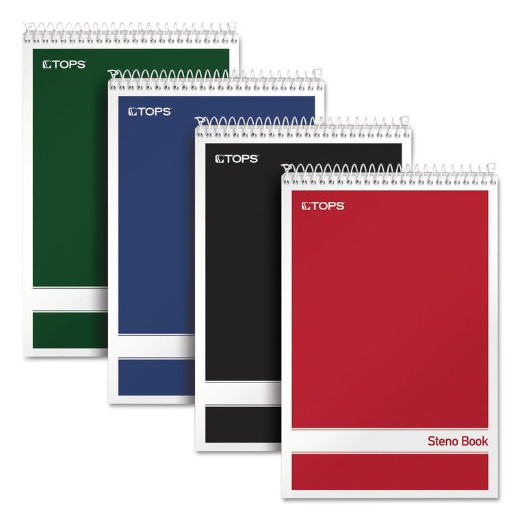 Steno Pad, Gregg Rule, Assorted Cover Colors, 80 White 6 X 9 Sheets, 4/pack - TOP80220