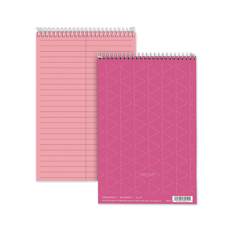 Prism Steno Pads, Gregg Rule, Pink Cover, 80 Pink 6 X 9 Sheets, 4/pack - TOP80254