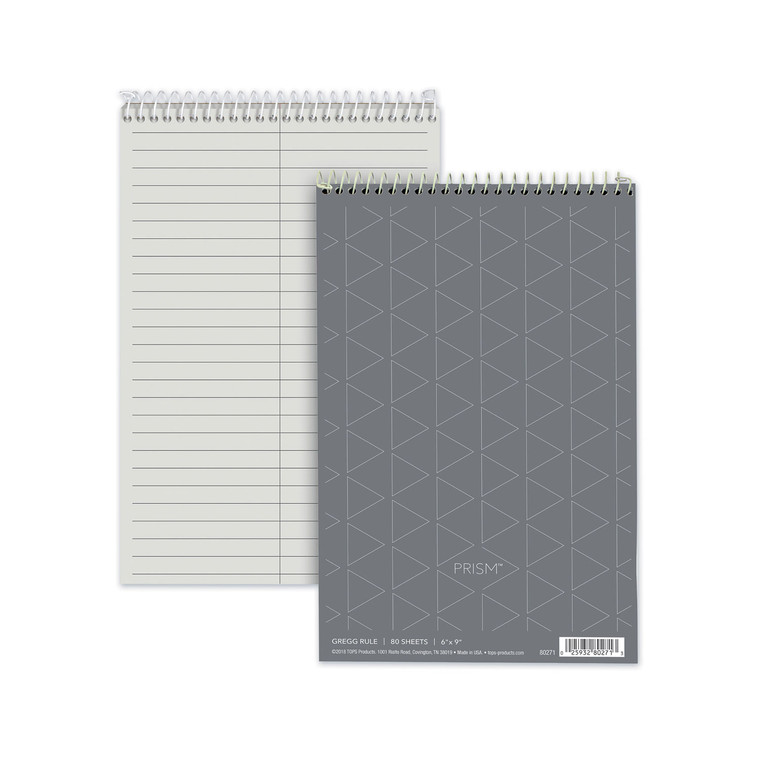 Prism Steno Pads, Gregg Rule, Gray Cover, 80 Gray 6 X 9 Sheets, 4/pack - TOP80274