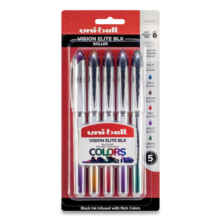 Vision Elite Blx Series Roller Ball Pen, Stick, Bold 0.8 Mm, Assorted Ink And Barrel Colors, 5/pack - UBC1832404