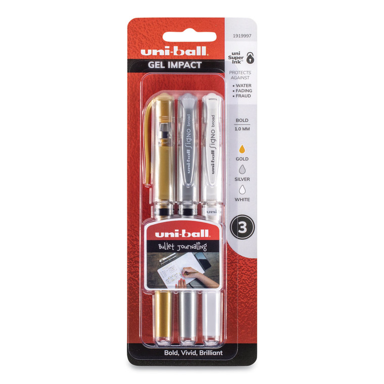 Impact Bold Gel Pen, Stick, Bold 1 Mm, Assorted Marvelous Metallics Ink And Barrel Colors, 3/pack - UBC1919997