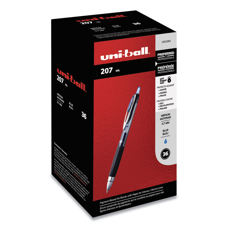 Signo 207 Gel Pen, Retractable, Medium 0.7 Mm, Blue Ink, Black Barrel, 36/box - UBC1921064