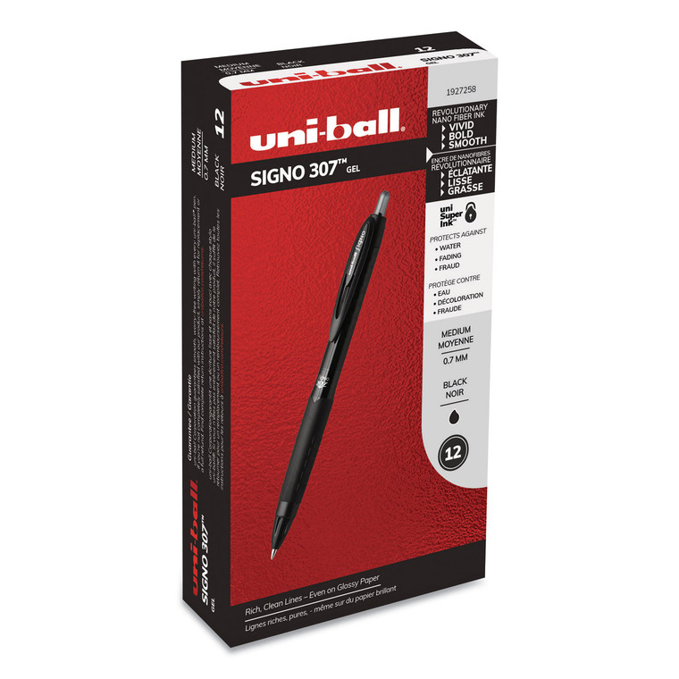 307 Gel Pen, Retractable, Medium 0.7 Mm, Black Ink, Black Barrel, Dozen - UBC1927258