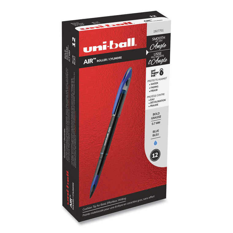 Air Porous Roller Ball Pen, Stick, Medium 0.7 Mm, Blue Ink, Black Barrel, Dozen - UBC1927701