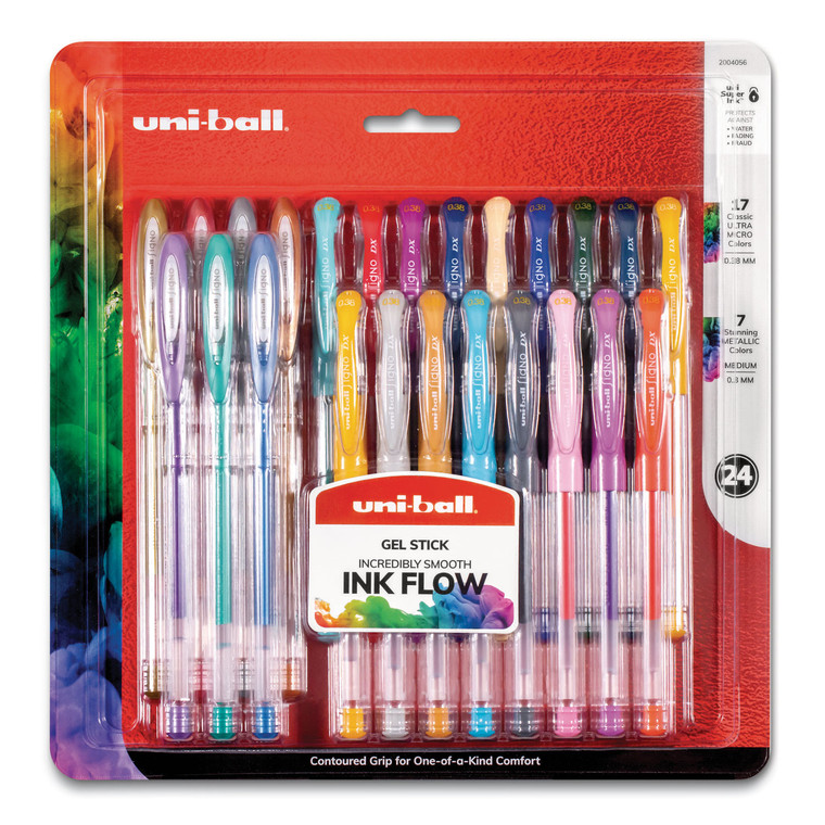 Gel Pen, Stick, Assorted Sizes, Assorted Ink Colors, Clear Barrel, 24/pack - UBC2004056