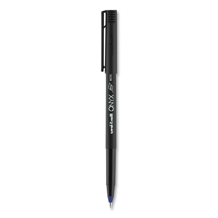 Onyx Roller Ball Pen, Stick, Micro 0.5 Mm, Blue Ink, Black Matte Barrel, Dozen - UBC60041