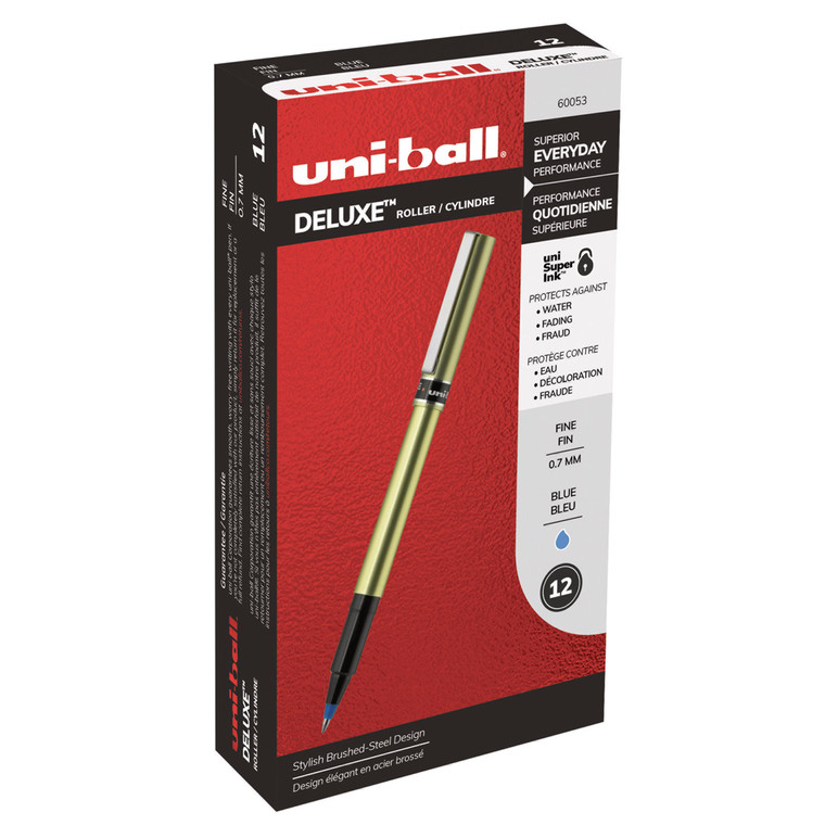 Deluxe Roller Ball Pen, Stick, Fine 0.7 Mm, Blue Ink, Champagne Barrel, Dozen - UBC60053