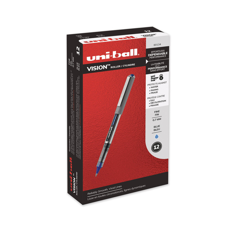 Vision Roller Ball Pen, Stick, Fine 0.7 Mm, Blue Ink, Blue/gray Barrel, Dozen - UBC60134