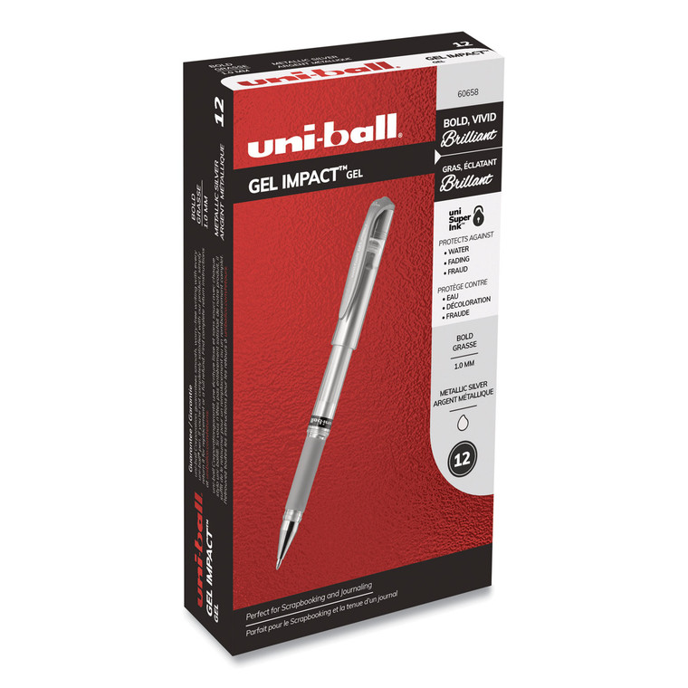 Impact Gel Pen, Stick, Medium 1 Mm, Silver Metallic Ink, Silver Barrel - UBC60658