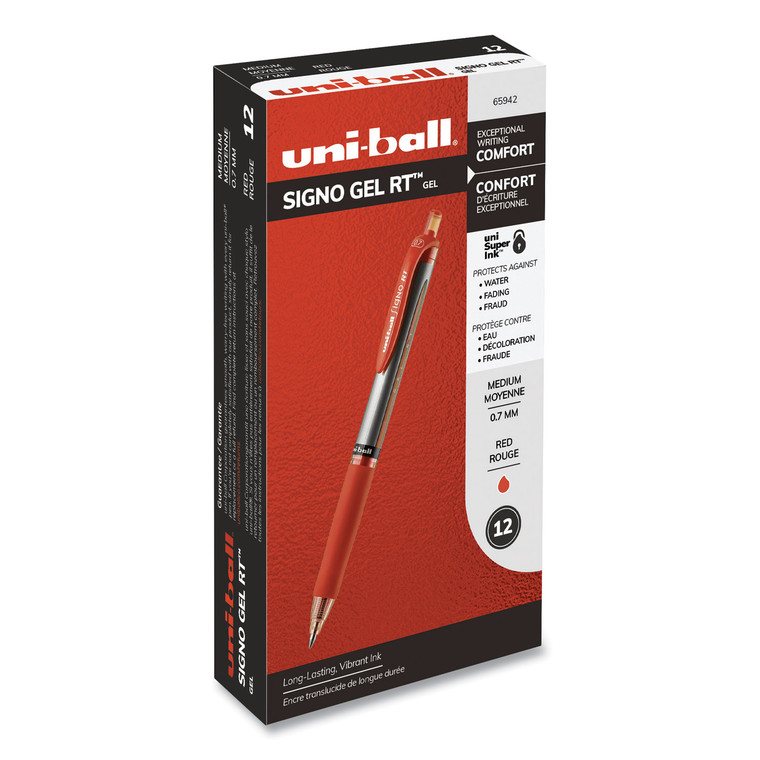 Signo Gel Pen, Retractable, Medium 0.7 Mm, Red Ink, Red/metallic Accents Barrel, Dozen - UBC65942