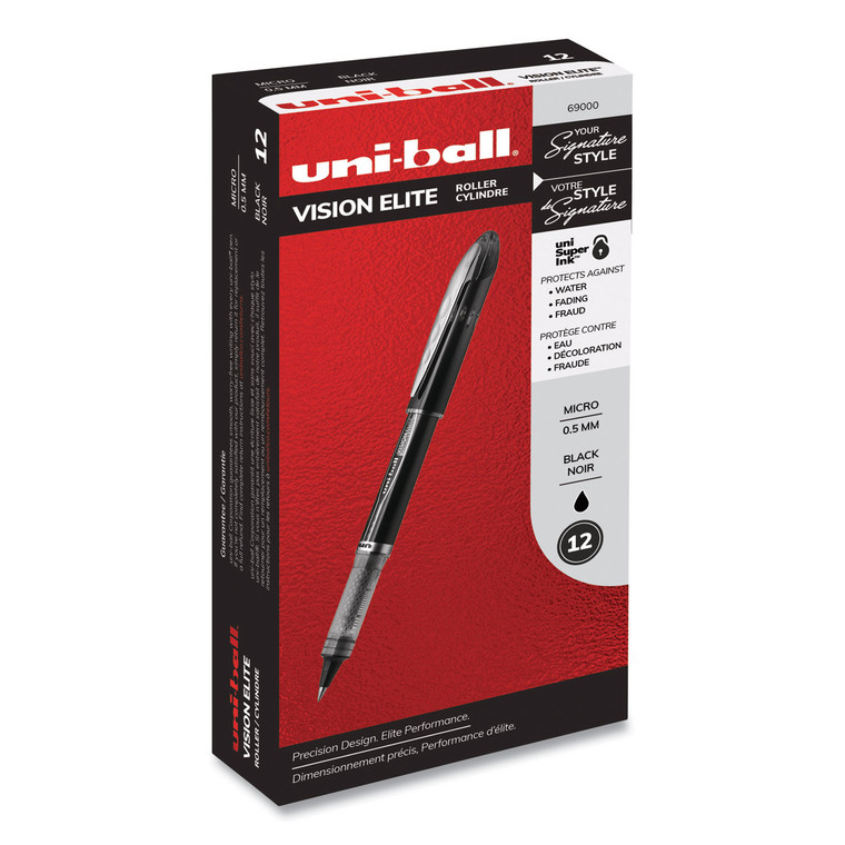Vision Elite Roller Ball Pen, Stick, Extra-Fine 0.5 Mm, Black Ink, Black Barrel - UBC69000
