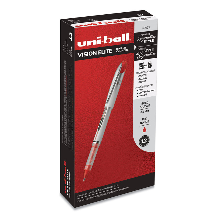 Vision Elite Roller Ball Pen, Stick, Bold 0.8 Mm, Red Ink, White/red Barrel - UBC69023