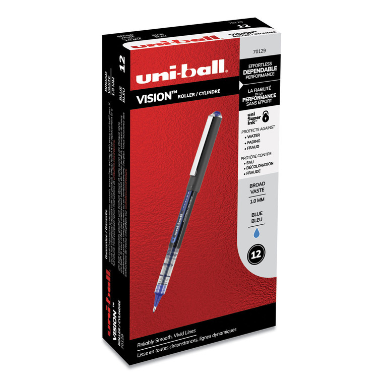 Vision Roller Ball Pen, Stick, Bold 1 Mm, Blue Ink, Black/blue Barrel, Dozen - UBC70129