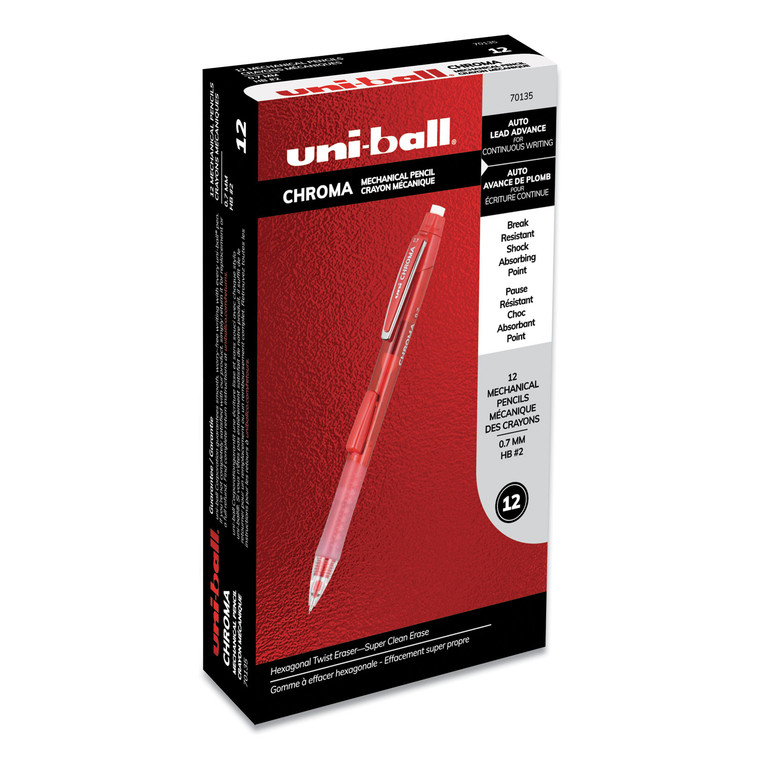 Chroma Mechanical Pencil, 0.7 Mm, Hb (#2), Black Lead, Red Barrel, Dozen - UBC70135