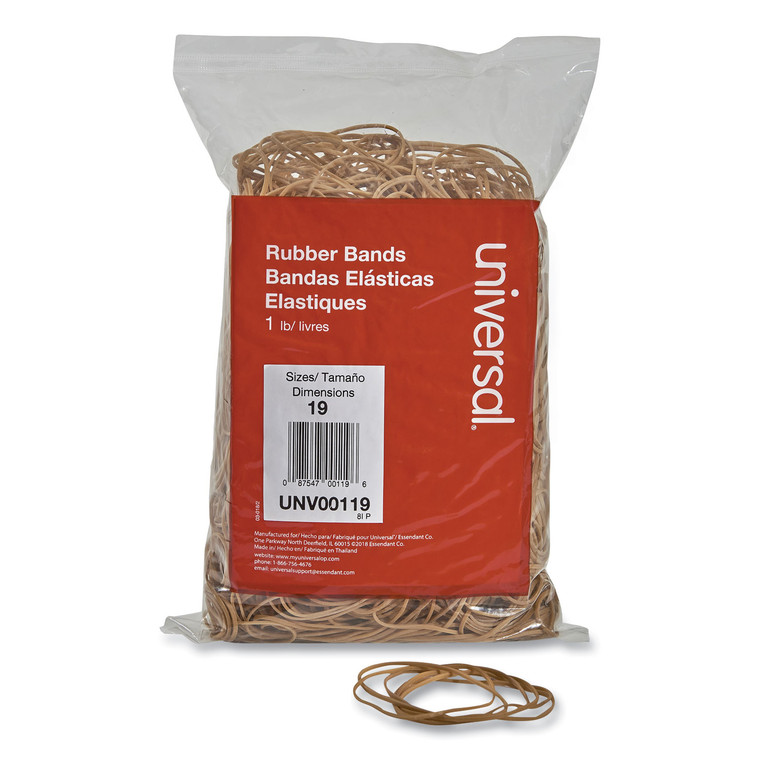 Rubber Bands, Size 19, 0.04" Gauge, Beige, 1 Lb Bag, 1,240/pack - UNV00119