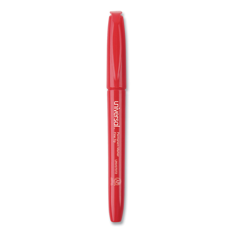 Pen-Style Permanent Marker, Fine Bullet Tip, Red, Dozen - UNV07072