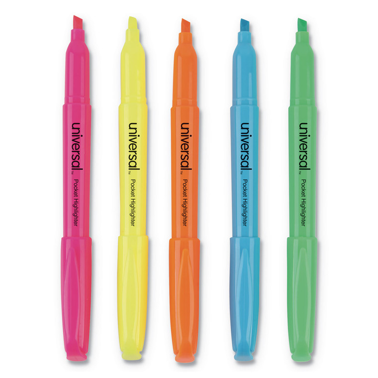 Pocket Highlighters, Assorted Ink Colors, Chisel Tip, Assorted Barrel Colors, 5/set - UNV08850