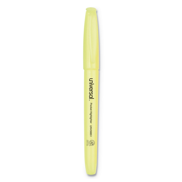 Pocket Highlighters, Fluorescent Yellow Ink, Chisel Tip, Yellow Barrel, Dozen - UNV08851