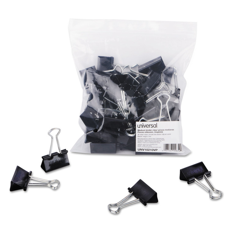 Binder Clips In Zip-Seal Bag, Medium, Black/silver, 36/pack - UNV10210VP