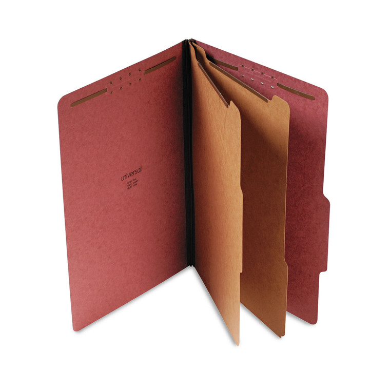 Six--Section Pressboard Classification Folders, 2 Dividers, Legal Size, Red, 10/box - UNV10280