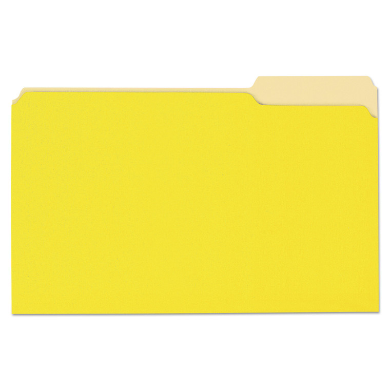 Deluxe Colored Top Tab File Folders, 1/3-Cut Tabs, Legal Size, Yellowith Light Yellow, 100/box - UNV10524