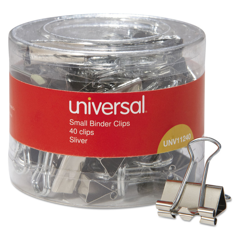 Binder Clips In Dispenser Tub, Small, Silver, 40/pack - UNV11240