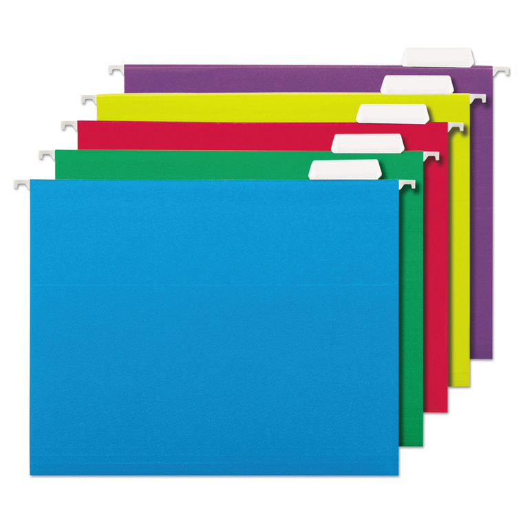 Deluxe Bright Color Hanging File Folders, Letter Size, 1/5-Cut Tab, Assorted, 25/box - UNV14121