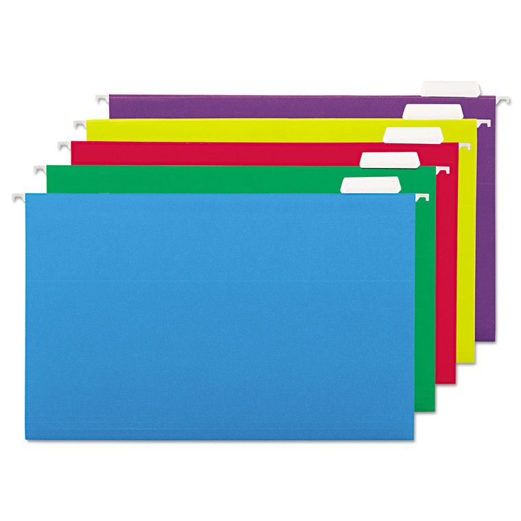 Deluxe Bright Color Hanging File Folders, Legal Size, 1/5-Cut Tab, Assorted, 25/box - UNV14221