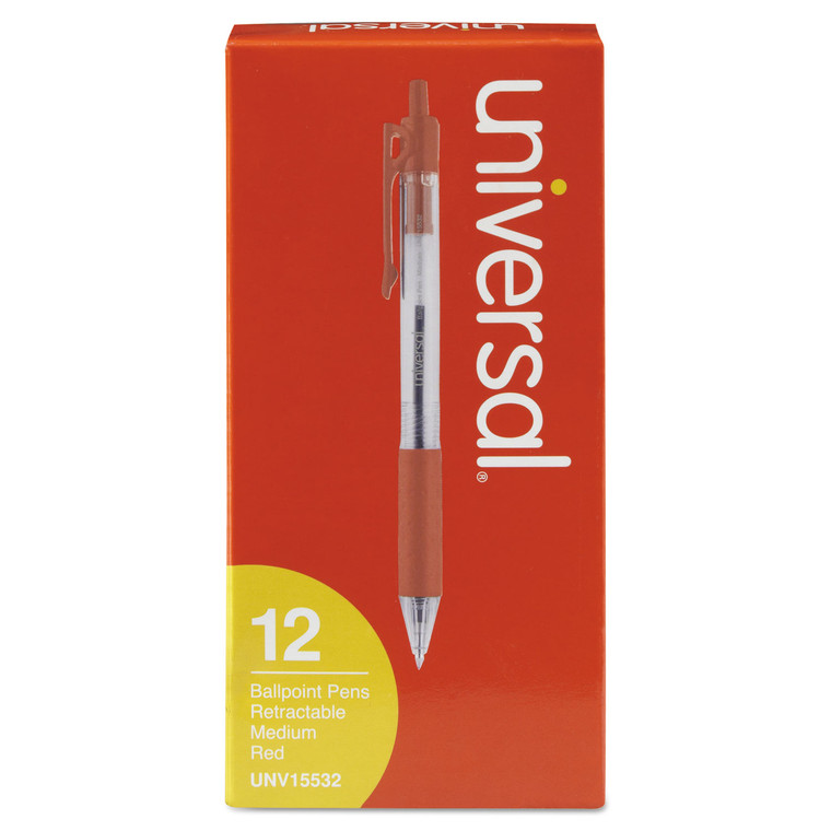 Comfort Grip Ballpoint Pen, Retractable, Medium 1 Mm, Red Ink, Clear Barrel, Dozen - UNV15532
