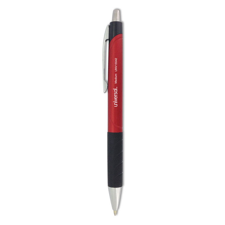 Comfort Grip Ballpoint Pen, Retractable, Medium 1 Mm, Red Ink, Red Barrel, Dozen - UNV15542