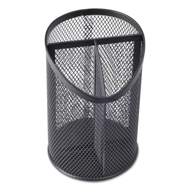 Metal Mesh 3-Compartment Pencil Cup, 4.13" Dia, 6"H, Black - UNV20019