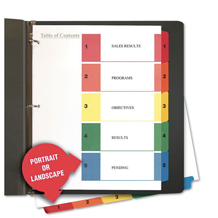 Deluxe Table Of Contents Dividers For Printers, 5-Tab, 1 To 5; Table Of Contents, 11 X 8.5, White, 6 Sets - UNV24800