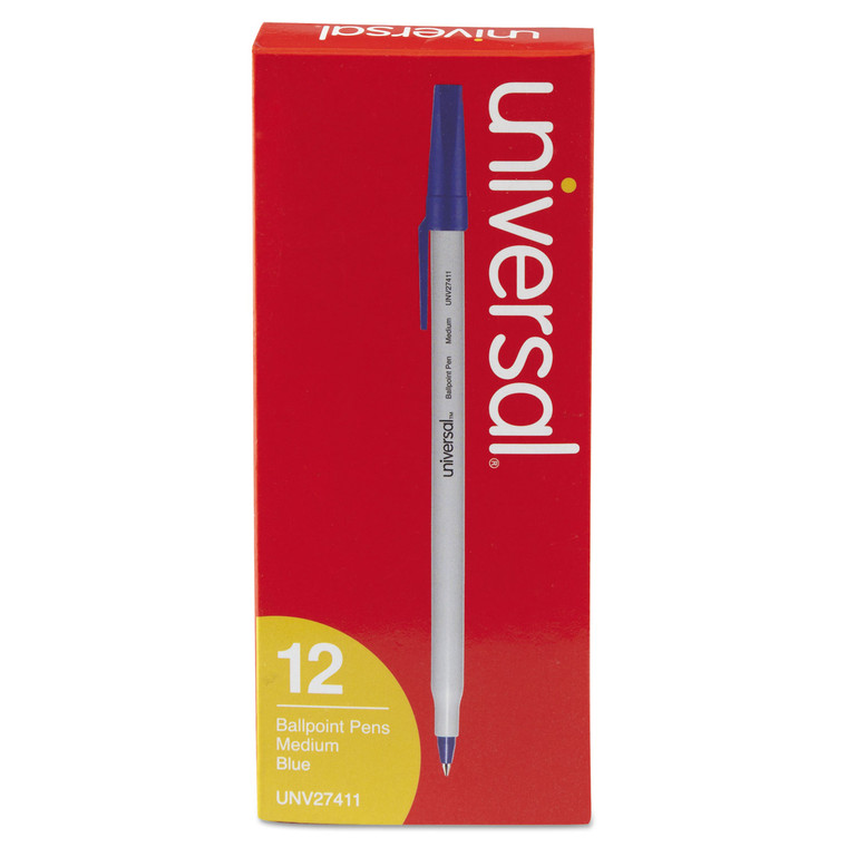 Ballpoint Pen, Stick, Medium 1 Mm, Blue Ink, Gray Barrel, Dozen - UNV27411
